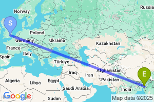 Map of the flight from London Stansted to Sylhet